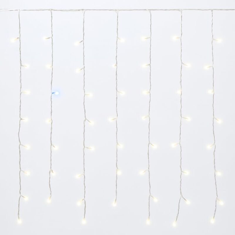 ETTROIT 216 LED-Lichtervorhang, 5 m, weißes Licht, weißes Kabel, IP65, ausziehbar, Blitzeffekt, mit Drähten unterschiedl...