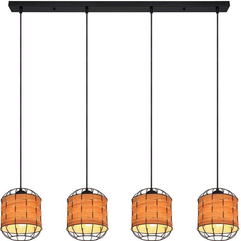 Hängeleuchte Holzoptik Pendelleuchte Gitter schwarz Esszimmerleuchte braun, Metall, 4x E27 Fassungen, LxBxH 100x18x120 c...
