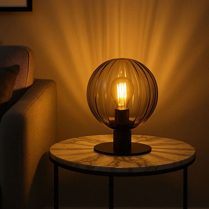 Tischleuchte Glas rauch Nachttischlampe schwarz Kugel Tischlampe, Metall, 10,5W 1055lm warmweiß, DxH 23x29,5 cm