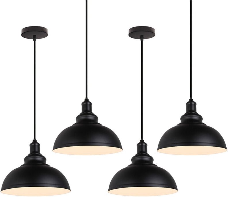 4er Pendelleuchte Vintage Kuppel Hängelampe Industrielle Hängelampe mit Ø29cm Lampenschirm Edison für Loft Bar Wohnzimme...
