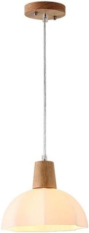 Pendelleuchte aus Holz und Glas, milchig-weiße Deckenpendelleuchte aus Glas, rustikale Pendelleuchte für Küche, Esszimme...