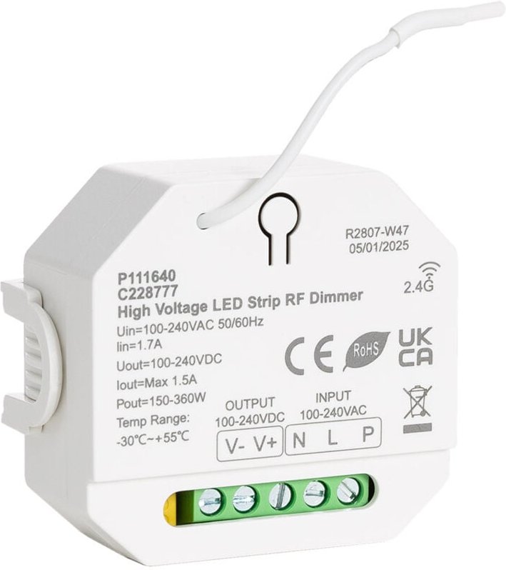 Controller Dimmer für einfarbige LED-Streifen 220-240V AC Kompatibel mit Taster und RF-Fernbedienung Einfarbig