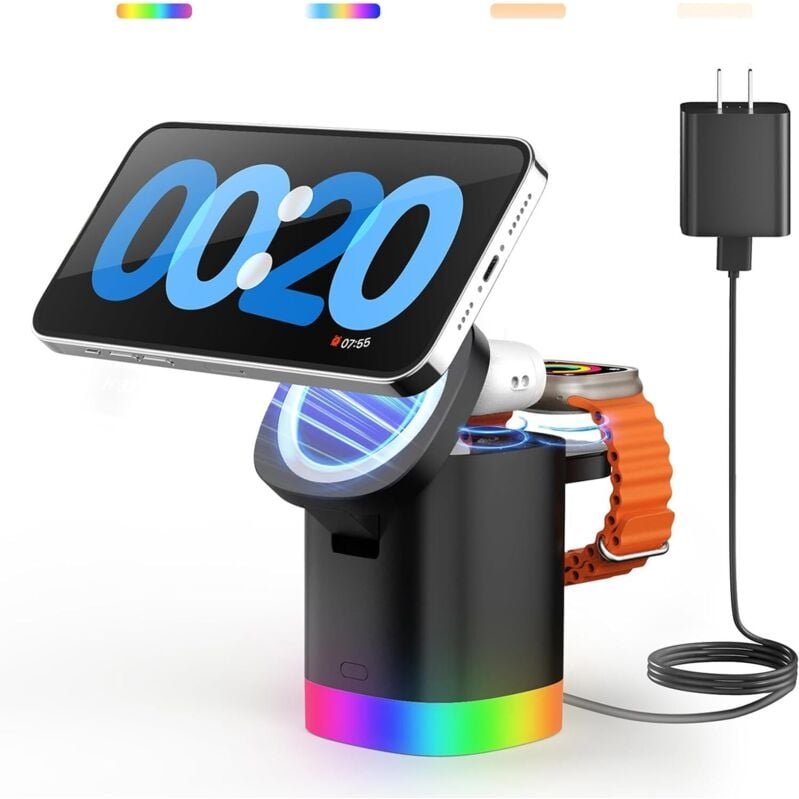 【Kabelloses Ladegerät für Mag-Safe-Ladestation】JoyGeek 3-in-1 Magnetischer Reiseständer Charge für iPhone 16, 15, 14, 13...