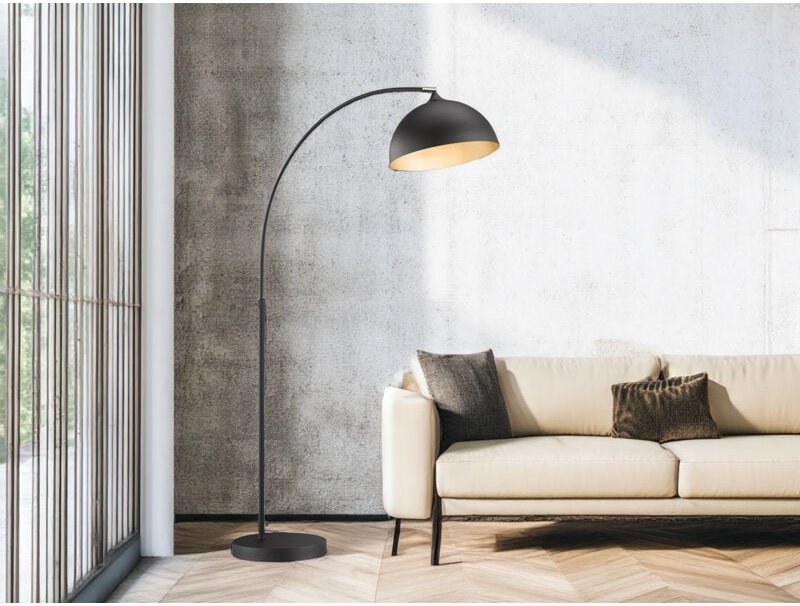 Led Bogenlampe dimmbar mit Lampenschirm Schwarz Gold, Höhe 200cm