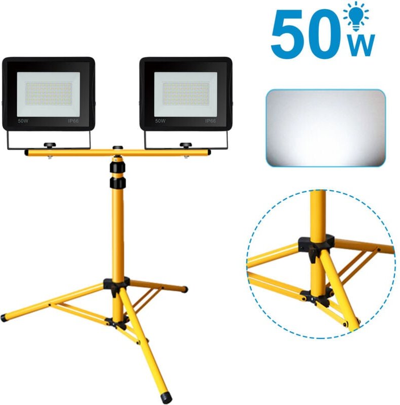 Thumbnail - Led Fluter mit Stativ Arbeitsleuchten Strahler Hotel Baustrahler Flutlicht 2X50W Kaltweiß - Swanew