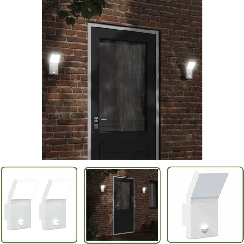 The Living Store - LED-Außenwandleuchten mit Sensor 2 Stk. Weiß Aludruckguss - LED-Lampe - Außenleuchte - Wandleuchte - ...