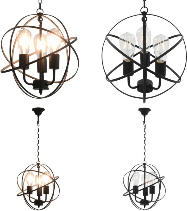 Vidaxl - Hängelampe Schwarz Kugel 3 x E27-Fassung - Hängeleuchte Schwarz - Metall Hängelampe - Kugellampe - Esstisch Bel...