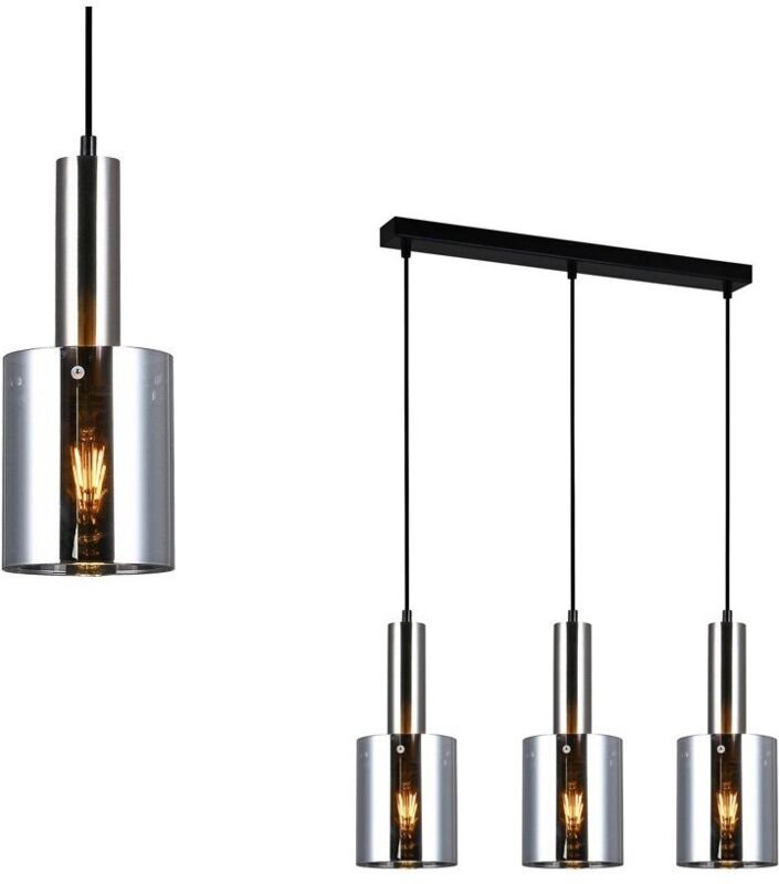 Sardo - Modernes hängendes Anhänger-Satin-Nickel-3-Licht mit rauchigem Schatten, E27 - Italux