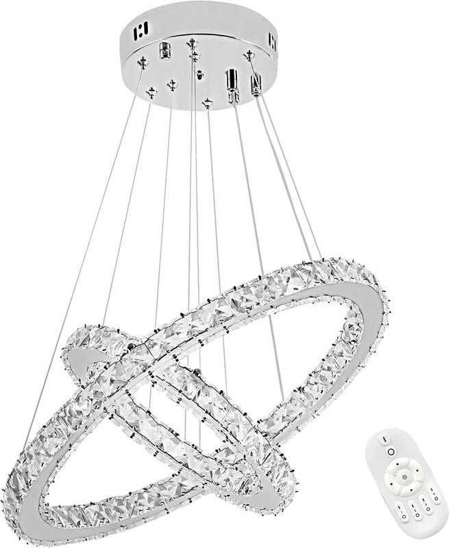 Pendelleuchten led Kronleuchter Hängelampe Kristall Pendelleuchte 48W Dimmbar Deckenleuchte Hängeleuchte Zwei Ringe (Dim...