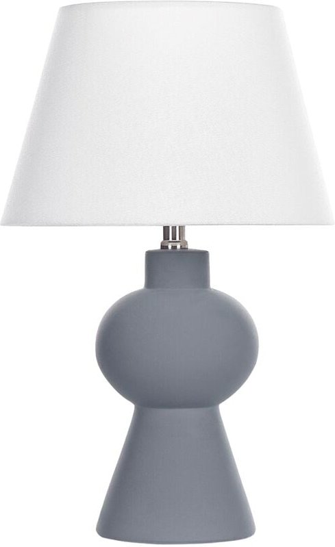 Thumbnail - Tischlampe Grau und Weiß Keramik Vasenform 48 cm Stoffschirm Trommelform Empireform Kabel mit Schalter Modern Skandi Sch...