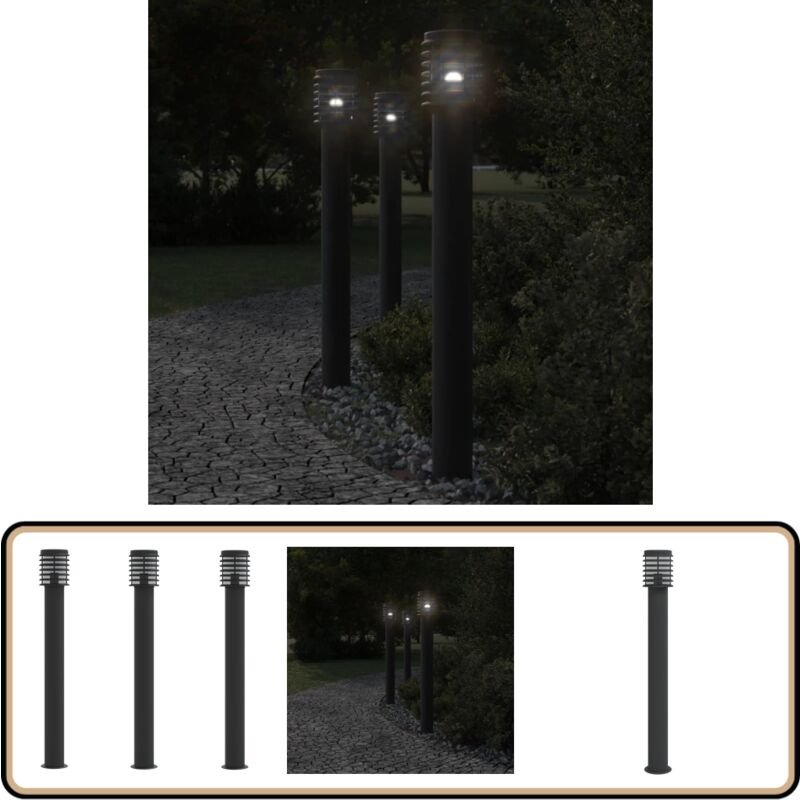 Wegeleuchten 3 Stk. Schwarz 110 cm Edelstahl - Outdoor-Beleuchtung - Gartenlampe - LED-Lampe - Edelstahl Lampe - Wegeleu...