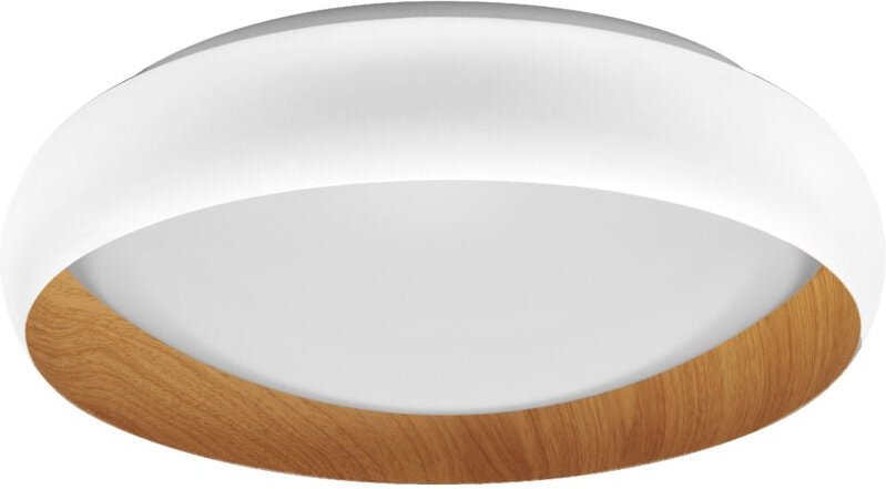 Orbis Livia LED-Deckenleuchte mit Metallring, weiß/Holzdekor, 24W, 1200lm, 3000K, 430mm, 830 freundliches Warmweiß, durc...