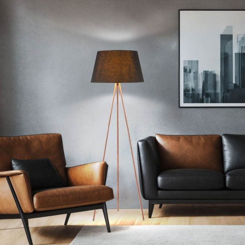 Thumbnail - Globo Lighting - Stehlampe Wohnzimmerleuchte Standlampe Stehleuchte Stativlampe, Metall kupfer, Textil schwarz, 1x E27, ...