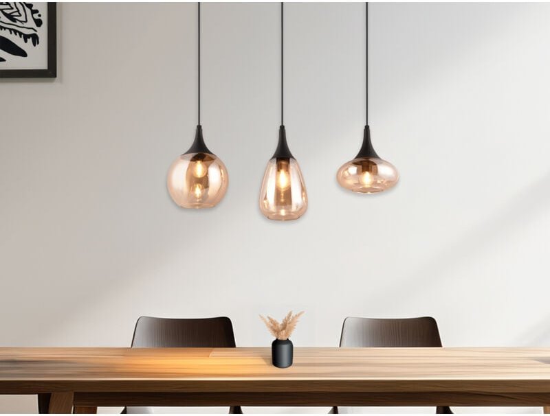 Pendelleuchte LUMINA 3-flammig, Glas amberfarbig, Breite 70cm