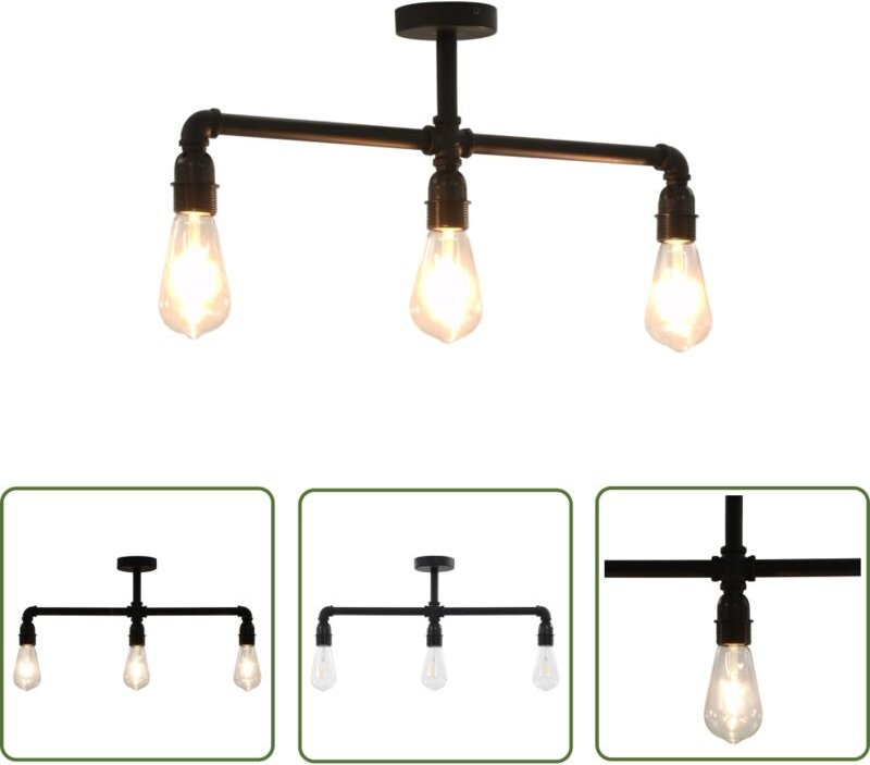 The Living Store - Deckenleuchte Schwarz 3 x E27-Fassungen - Steampunk Lampe - Deckenlampe Schwarz - Wohnzimmer Deko - I...