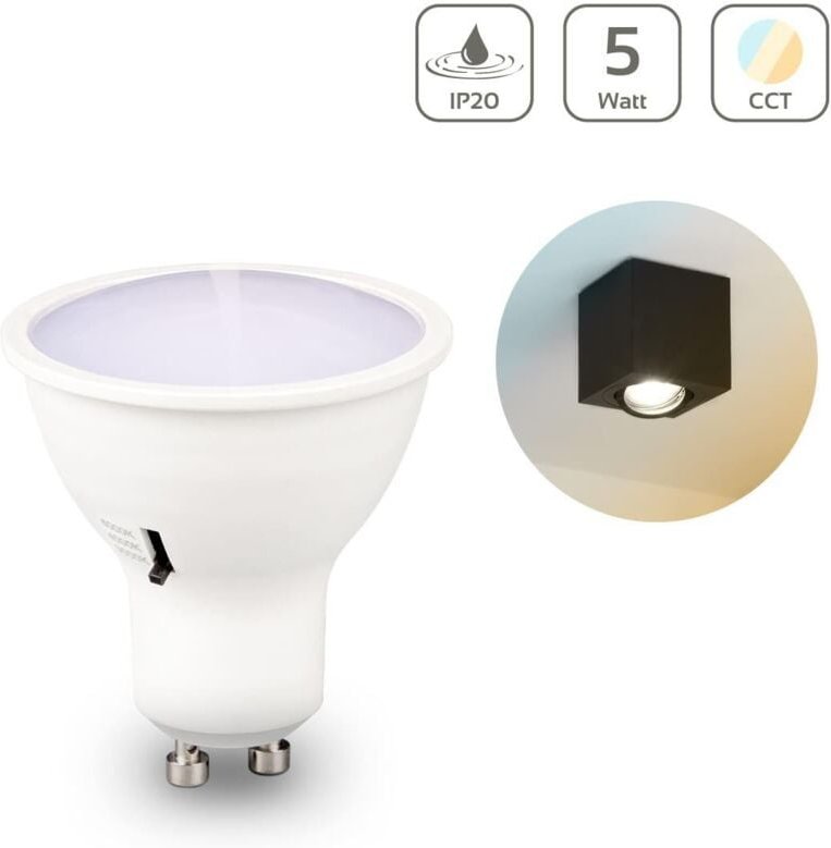 LED Spot GU10 4,8W 420lm CCT Lichtfarbe einstellbar - Abstrahlwinkel: 120° mit Kappe - Dimmbar: Nein