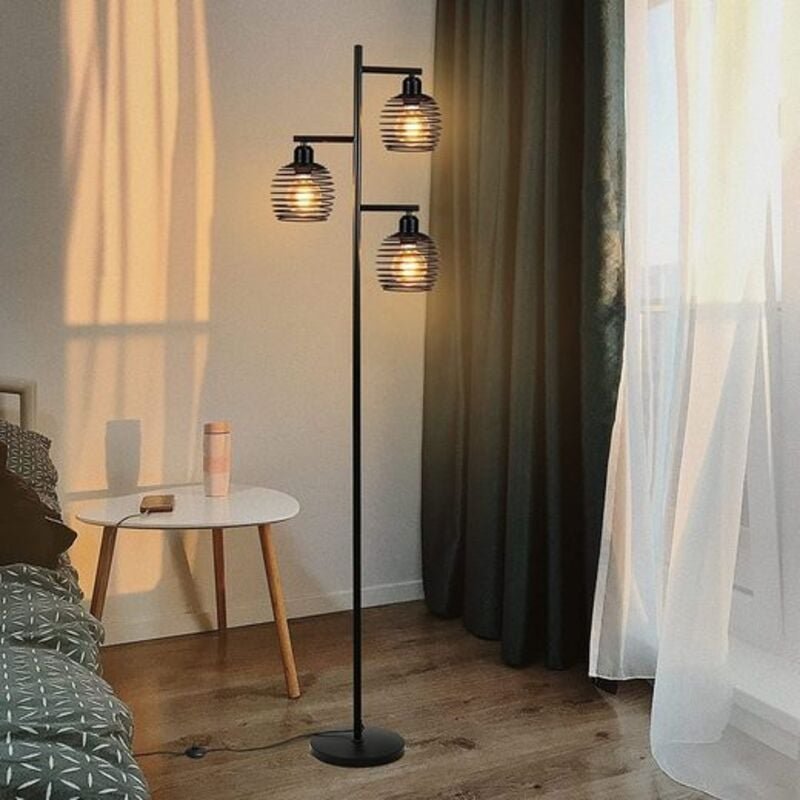 Thumbnail - Stehlampe Vintage Wohnzimmer Stehlampe 3-flammige Stehlampe Retro-Industrial-Design Abat-jour aus Eisen Metall-Stehlampe...