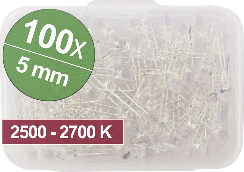 Thumbnail - Quadrios - 1802O028, led Sortiment 5 mm Leuchtdioden Warmweiss (20000 mcd) 100 tlg