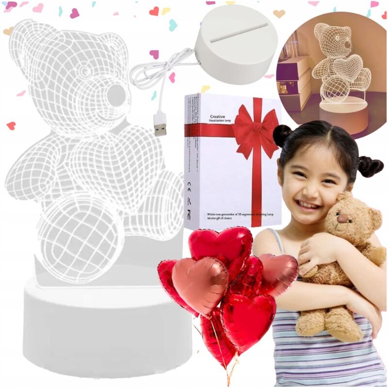 Entzückende 3D-BÄR-Lampe, dekorative LED-Nachtlampe für den Raum, 3 LICHTFARBEN, USB