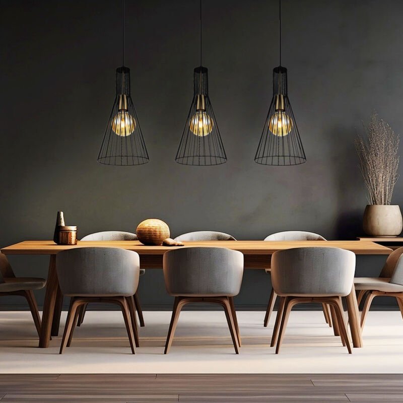 Hängelampe schwarz Pendelleuchte Esstischlampe Esszimmerlampe 3-flammig, Käfig-Design Industrial, Metall schwarz, 3x E27...