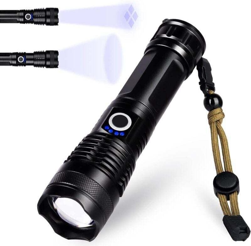 Extrem leistungsstarke LED-Taschenlampe, wiederaufladbar über USB Typ-C, XHP50 verstellbare, zoomfähige, wasserdichte Ta...