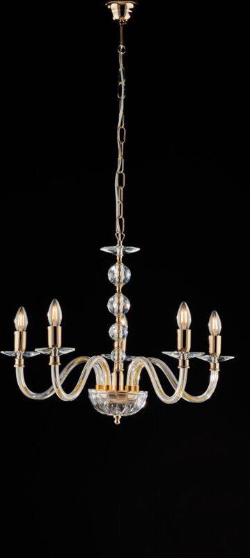 Bonetti Illumina - Ruben - Goldkronleuchter mit transparentem Glas und Strasssteinen 5 Lichter 111 - Ø60 - BL267-5-OR