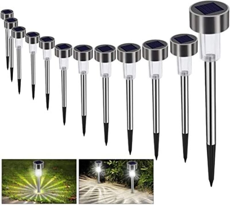 Bawoo 12 Stück Solar Gartenleuchten Außen Bodenlampe Wasserdicht Kabellos LED Dekoration Solarbeleuchtung Außen Kaltweiß...