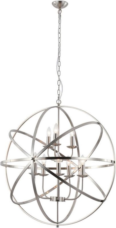 Searchlight Orbit Kugelförmige Deckenpendelleuchte mit 8 Lichtern, satiniertes Silbermetall