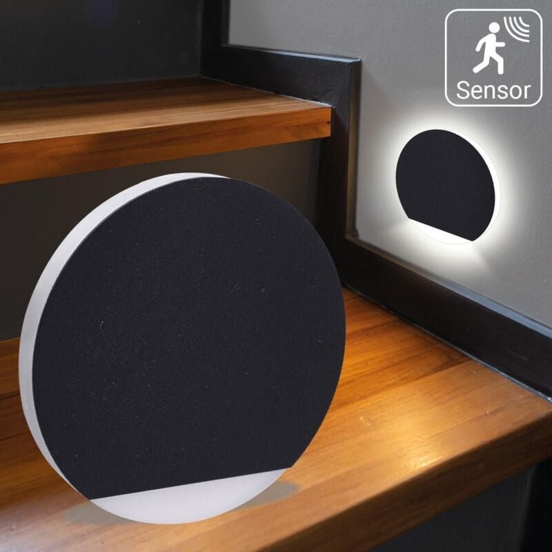 LED Treppenleuchten mit Bewegungsmelder rund schwarz 1,5W - Lichtfarbe: Neutralweiß - Lichtaustritt: Orbis