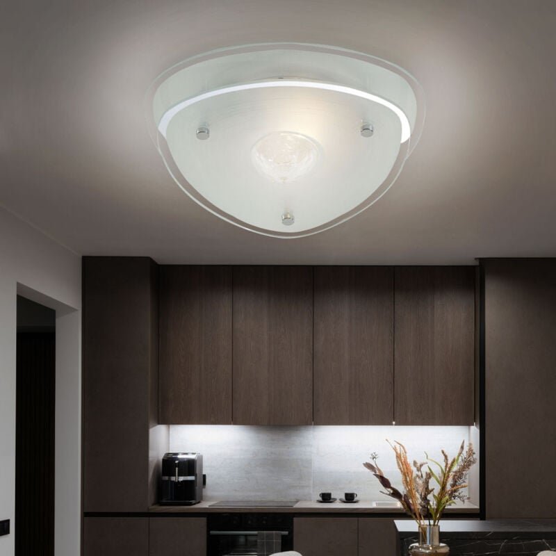 Etc-shop - Deckenlampe Kristallglas Deckenleuchte Wohnzimmerlampe Flurleuchte, Metall chrom, Glas satiniert, 1x E27, LxB...