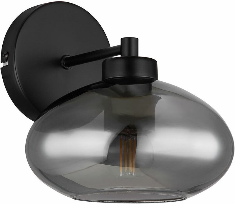 Wandleuchte Wandlampe Flurlampe Schlafzimmerleuchte Wohnzimmerlampe, Metall schwarz Glas Rauchoptik, 1x E27 Fassung, HxB...