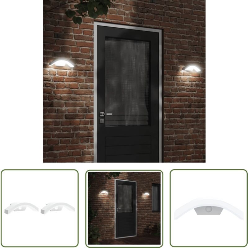 LED-Außenwandleuchten mit Sensor 2 Stk. Weiß Aludruckguss - LED-Lampe - Außenleuchte - Wandleuchte - Bewegungsmelder - S...