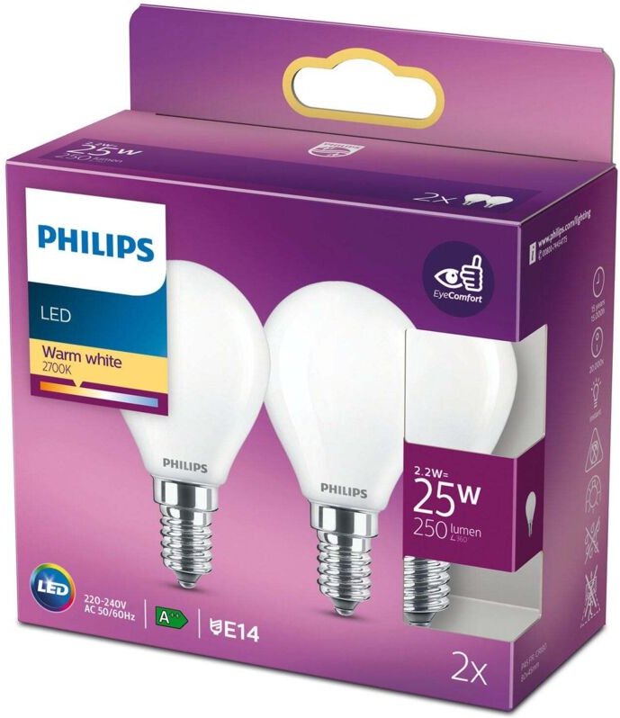 2er pack led e14 globe 25w frost 250lm