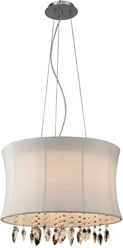 Inspired Diyas - Niki - Deckenpendelleuchte 4 Licht mit weißem Schatten, poliertem Chrom, klarem Kristall