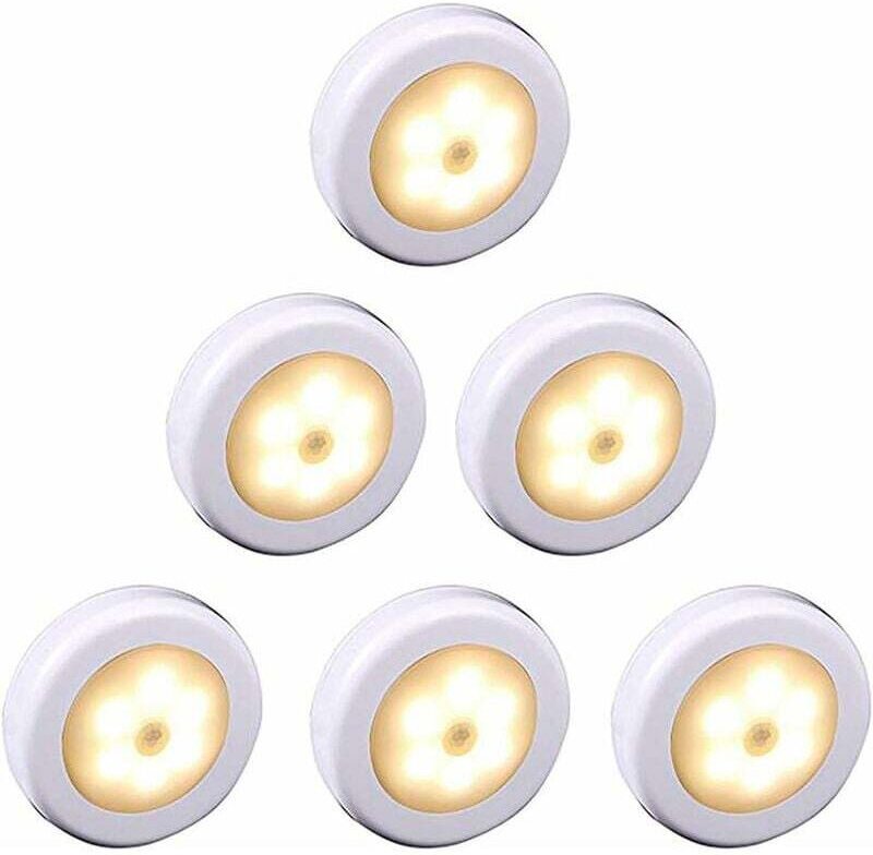 ZVD Kabelloses LED-Licht mit Bewegungsmelder für Schrank, Treppe, Flur, Küche, Schlafzimmer (6 Stück) (weiße Schale (war...