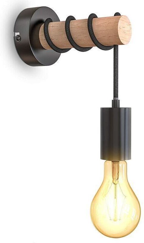 Aplique de pared vintage retro E27 de madera y metal para interiores, decoración para pasillo, hogar, bar, cafetería (bo...