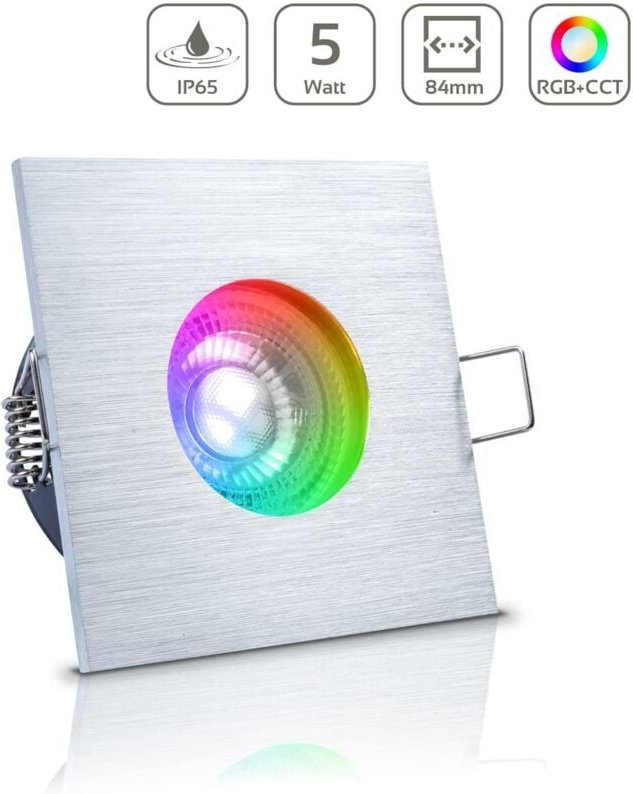 Einbauspot IP65 eckig - Farbe: Alu-gebürstet - LED Leuchtmittel: GU10 5W RGB+CCT