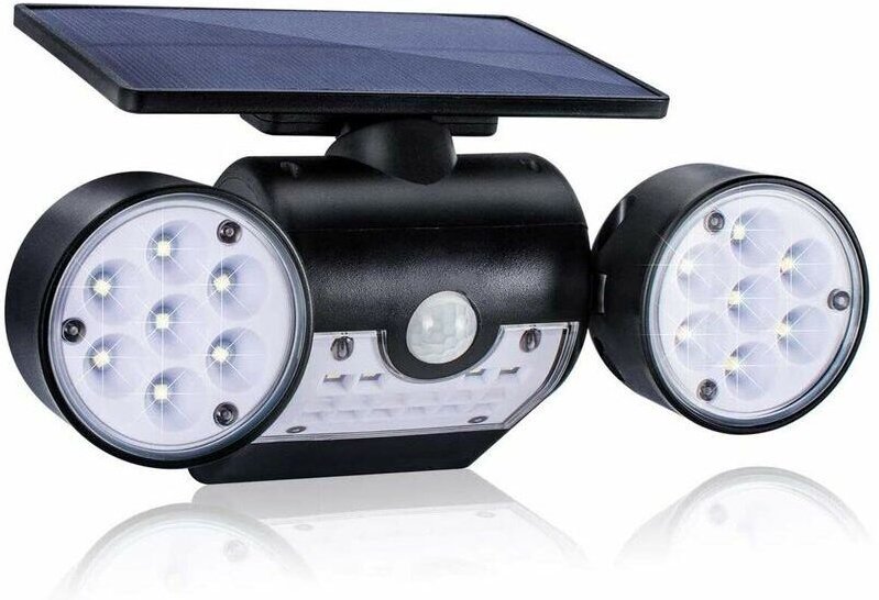 Solar-Außenleuchte, Solar-Wandleuchte für den Außenbereich, mit 30 wasserdichten, doppelköpfigen LED-Strahlern, 360-Grad...