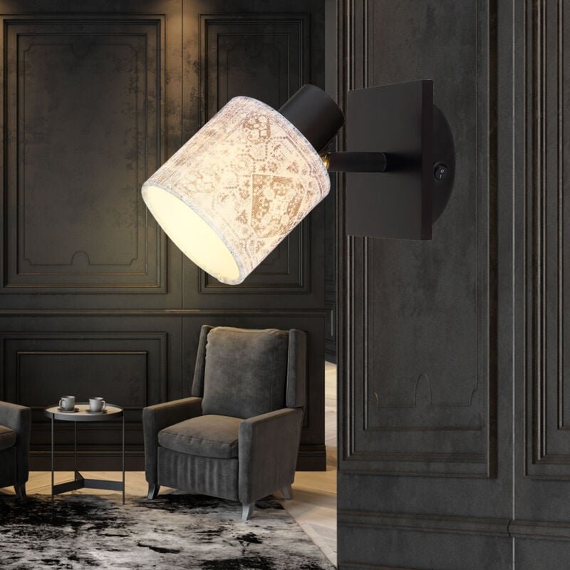 Etc-shop - Wandleuchte Wohnzimmerlampe Flurleuchte Wandlampe mit beweglichem Spot, Metall Holz Textil, 1x E14 Fassung, L...