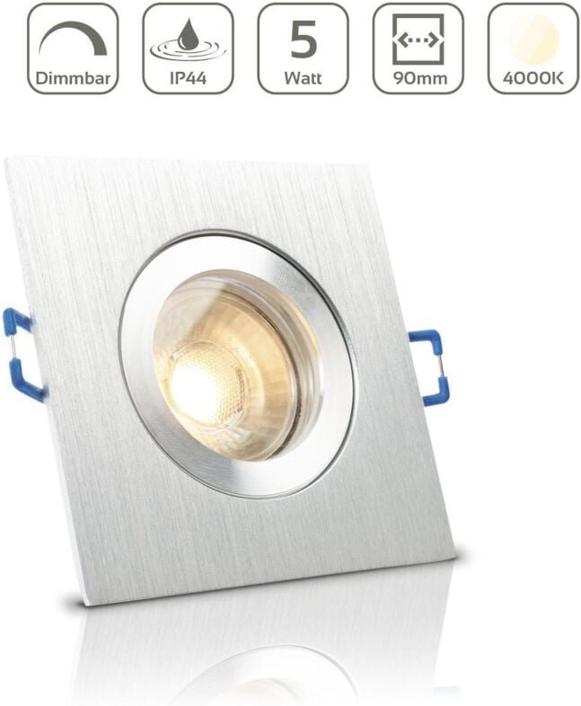 Einbauspot IP44 eckig - Farbe: Alu-gebürstet - LED Leuchtmittel: GU10 5W neutralweiß dimmbar