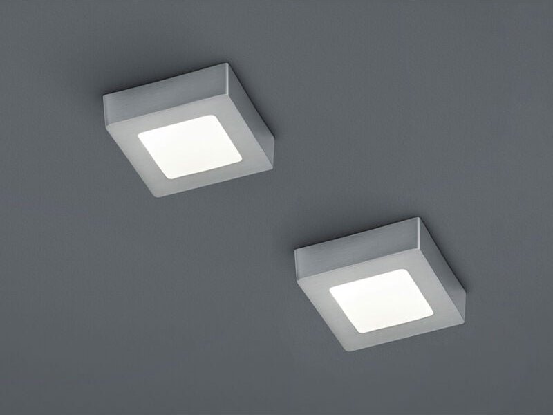 2er SET kleine LED Deckenlampen extra flach, Silber Quadrat 12cm