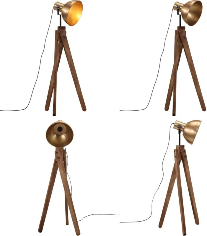 Stehleuchte 25 W Antik Messing 45x45x120 cm E27 - Industriestil - Holzleuchte