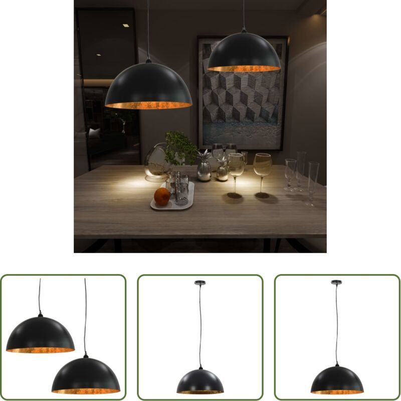 Halbkugel - Deckenleuchten 2 Stk. Schwarz und Gold Halbkugelförmig 50cm E27