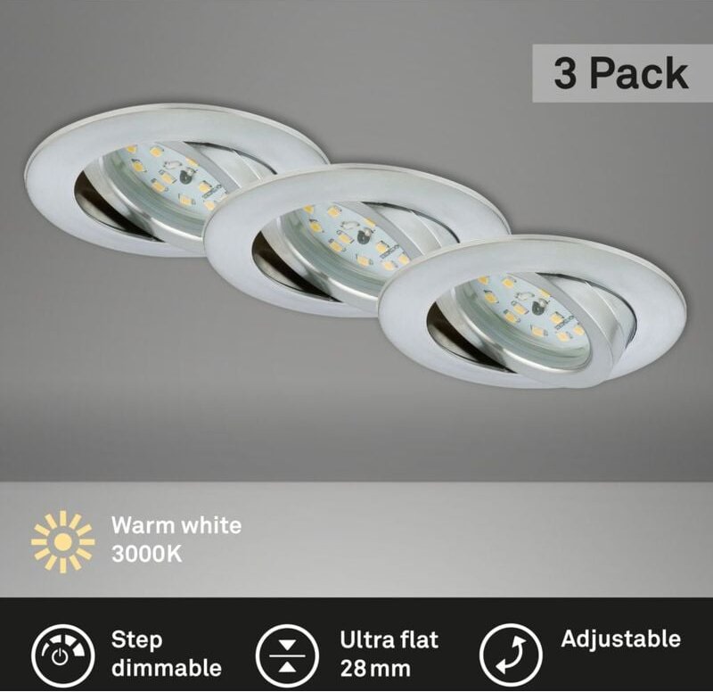 Thumbnail - Led Einbauleuchte 3er-Set alu 6,5W dimmbar IP23 Ø8,2cm Kunststoff Briloner