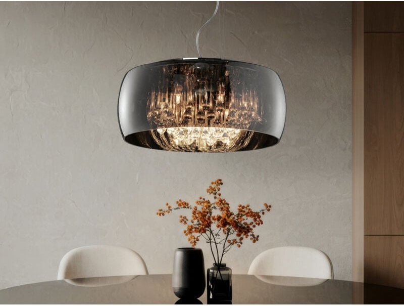 Thumbnail - Meinewunschleuchte - Kristall led Pendelleuchte Glas Chrom verspiegelt & Rauchglas Optik ø 50cm