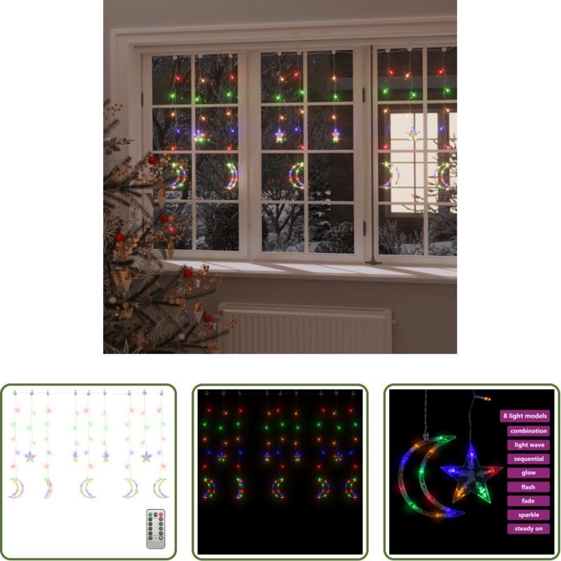 LED Lichterkette - Lichterketten Stern und Mond Fernbedienung 138 LED Bunt