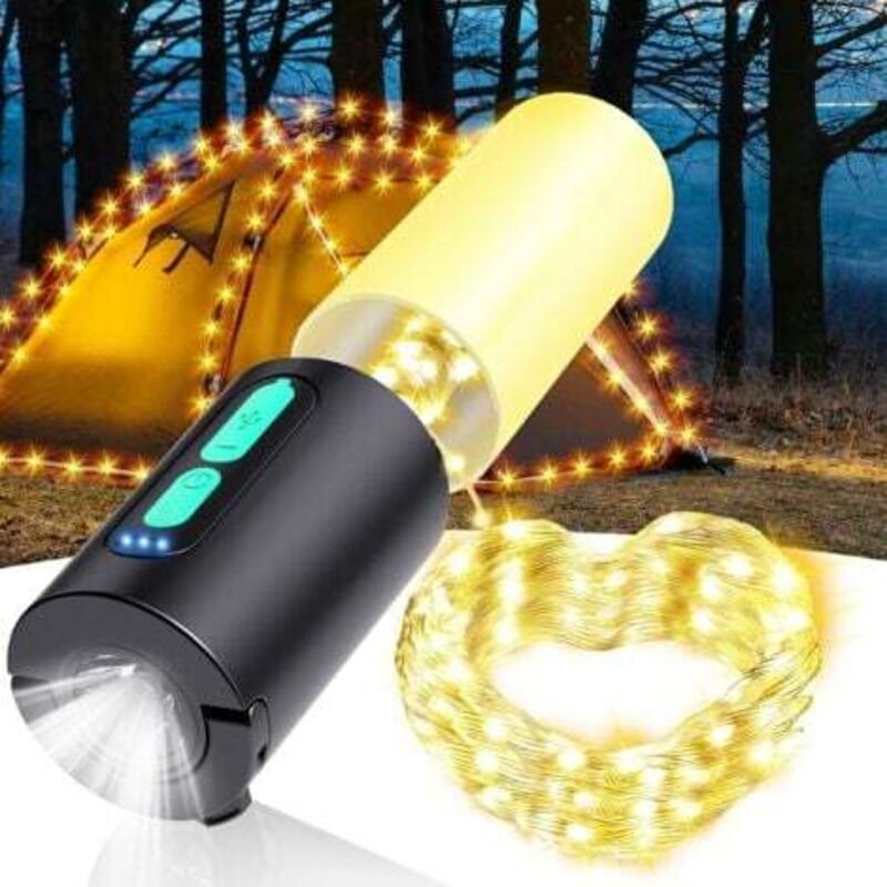 Camping-Lichterkette, 10-m-Campinglaterne mit Lichterkette, wiederaufladbare 4000-mAh-Taschenlampe, tragbare Notfalllate...