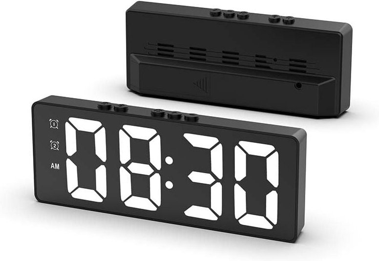 Thumbnail - Digitaler Wecker, LED-Uhr für Schlafzimmer, mit Temperaturanzeige, einstellbarer Helligkeit, Sprachsteuerung, 12/24-Stun...