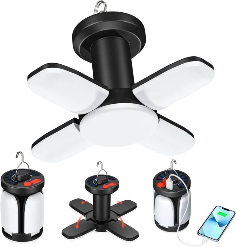 LED-Campinglaterne, 4500 mAh, Solarlampe, usb wiederaufladbar, 6 Beleuchtungsmodi, 360° faltbares Campinglicht, sos, IPX...