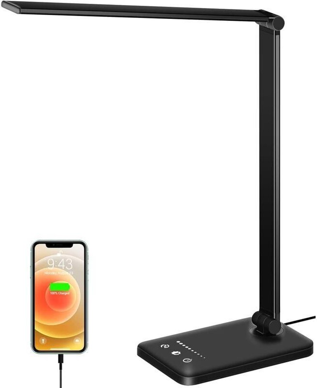 LED-Schreibtischlampe, Augenschutz, Touch-Bedienung, dimmbar, mit USB-Anschluss/Timerfunktion, faltbar